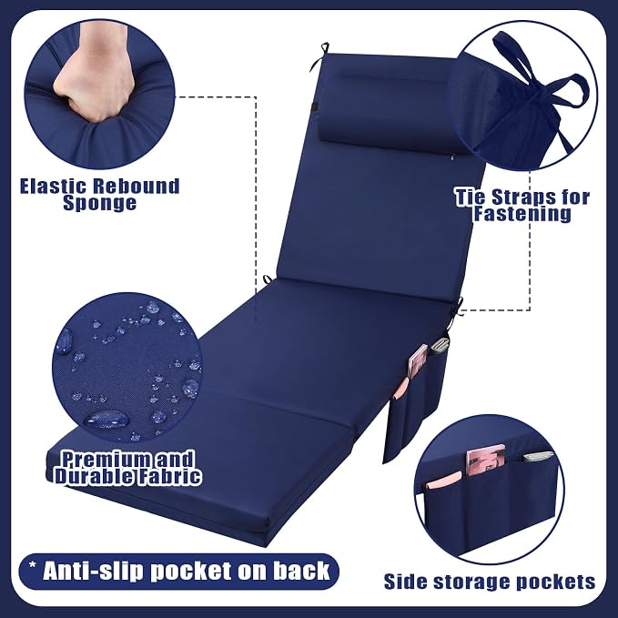 RattanView 2 Pcs Outdoor Chaise Lounge Cushion - Image 4