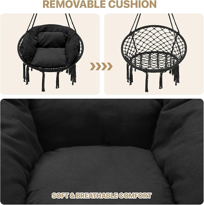Monibloom Hanging Hammock Chair W/Large Padded Cushion, Macrame Swing Chair - Image 4