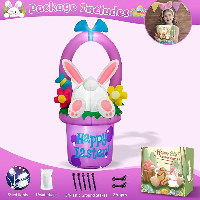 MICOCAH 6 FT Easter Inflatables Outdoor Decorations, Inflatable Easter Bunny - Image 6