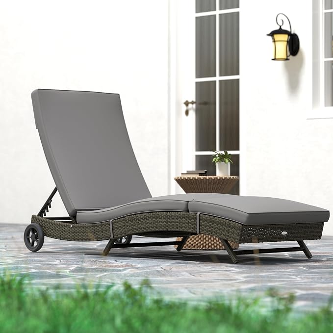 Outsunny Wicker Chaise Lounge Chair Outdoor - Image 8