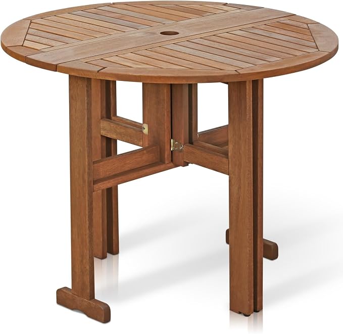 Furinno FG17035 Tioman Hardwood Patio Furniture Gateleg Round Table in Teak Oil by Furinno-FitsYourSpaceFitsYourBudget