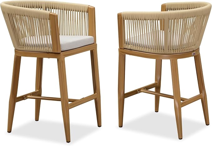 PURPLE LEAF Counter Height Bar Stools Set of 4 Rattan Bar Stools by PURPLELEAF