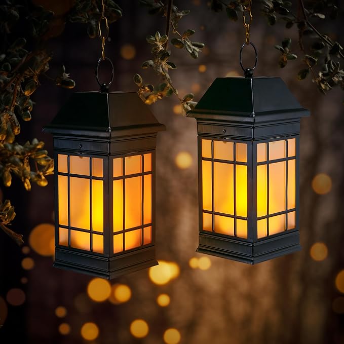 15.5" Solar Lantern Outdoor Waterproof, Glass Flickering Flame Solar Lanterns - Image 3