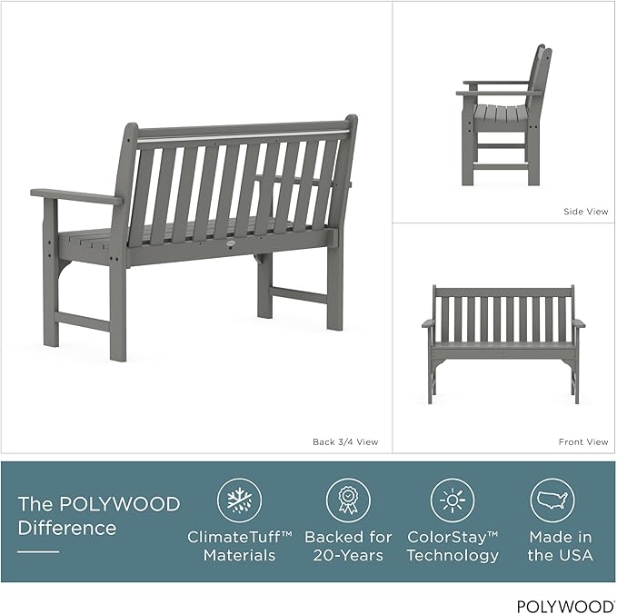 POLYWOOD GNB48GY Vineyard 48" Bench, Slate Grey - Image 4