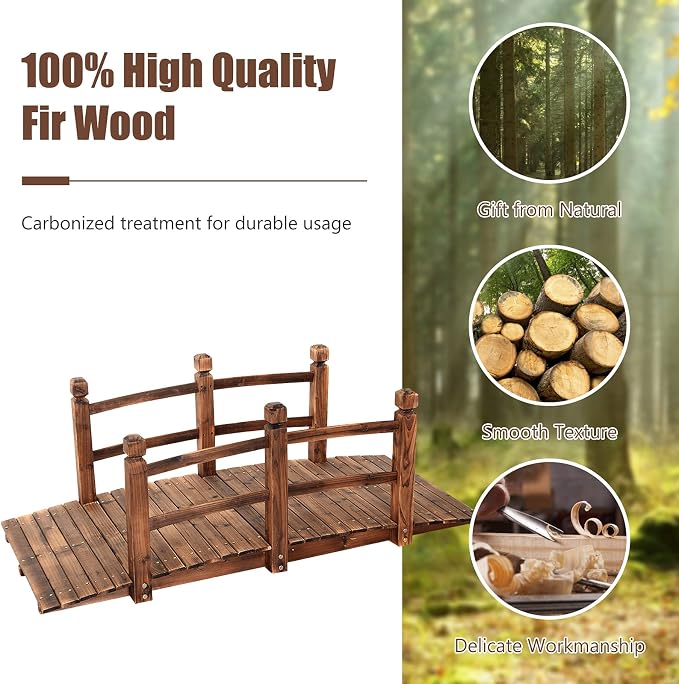 LDAILY Moccha 5FT Wood Garden Bridge, Pond Bridge - Image 4