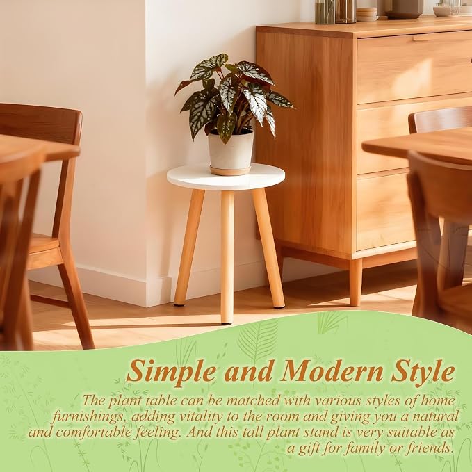 Plant Stand Indoor/Outdoor for Plants, Wood White Planter Stands Holder Mid - Image 4