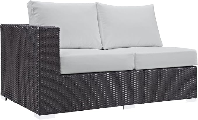 Modway Convene Wicker Rattan Outdoor Patio Left Arm Loveseat in Espresso White - Image 2