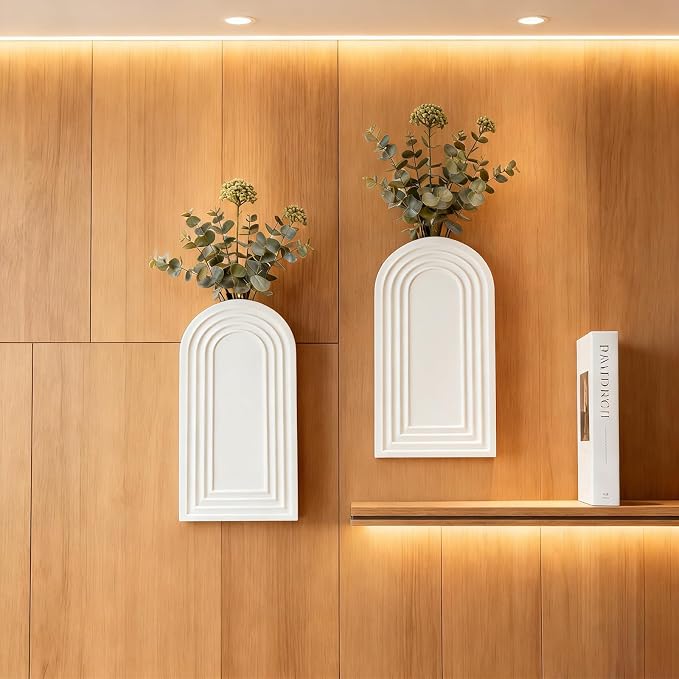 2 Pack Wooden Wall Vase Set, Boho Hanging Planter - Image 3