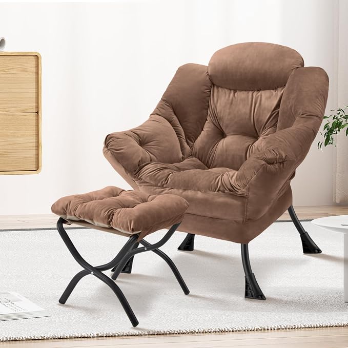 Lazy Chair with Folding Ottoman Modern Large Accent Chair, Contemporary Lounge - Image 2
