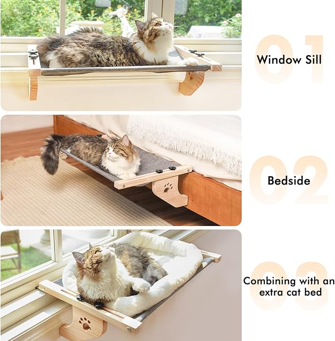 AMOSIJOY Cat Sill Window Perch Sturdy Cat Hammock Window Seat - Image 6