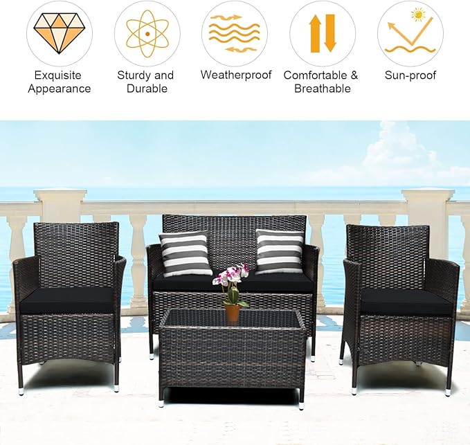 COSTWAY 8PCS Rattan Patio Furniture Set, Outdoor Wicker Rattan Chairs - Image 5