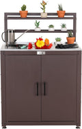 Garden Potting Bench with Storage Cabinet, Outdoor Gardening Table & Work Bench by Idealforcook