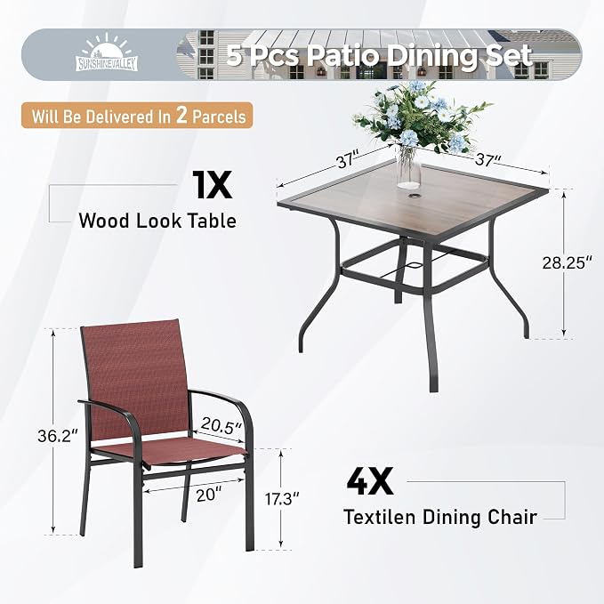 5 Piece Patio Dining Set for 4, Outdoor Table and Chairs Set for Lawn, Backyard - Image 3