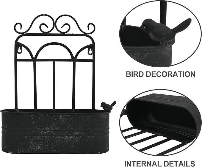 Rustic Metal Wall Planter Vintage Wall Mounted Flower Pot Distressed Wall - Image 9