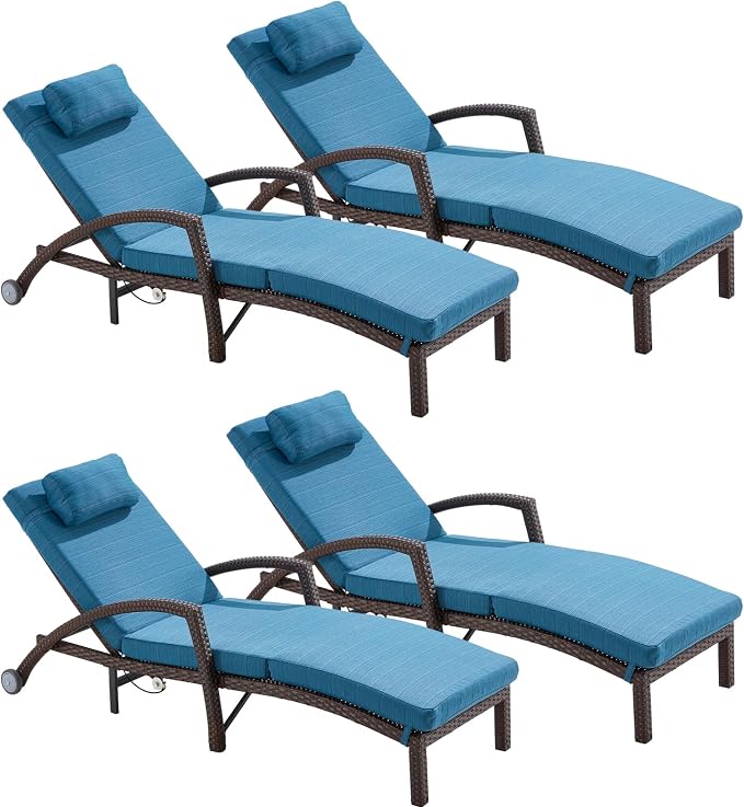 Outdoor Lounge Chairs Set of 4, Hydraulic Adjustable Outdoor Chaise Lounge - Image 3