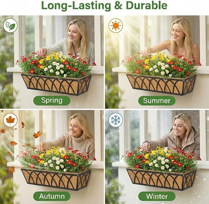 24 Inch Window Deck with Coco Liner, Fence Metal Hanging Flower Planter Window - Image 4