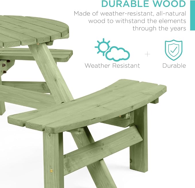 Best Choice Products 6-Person Circular Outdoor Wooden Picnic Table - Image 3