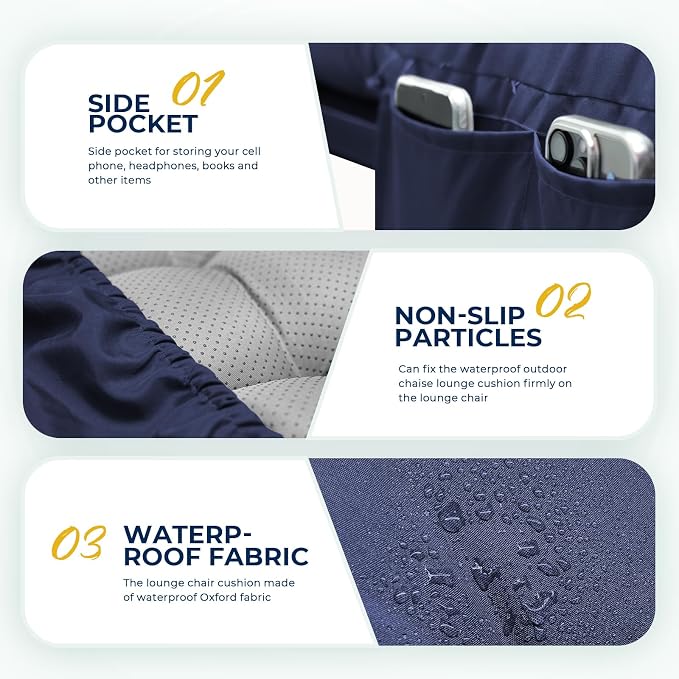 Outdoor Chaise Lounge Chair Cushion Waterproof 74.4 x 22 x 4.7 Inches Lounge - Image 5
