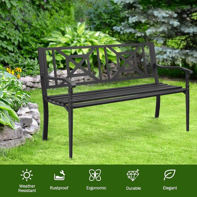 S AFSTAR Outdoor Garden Bench, Metal Porch Bench Seat - Image 8