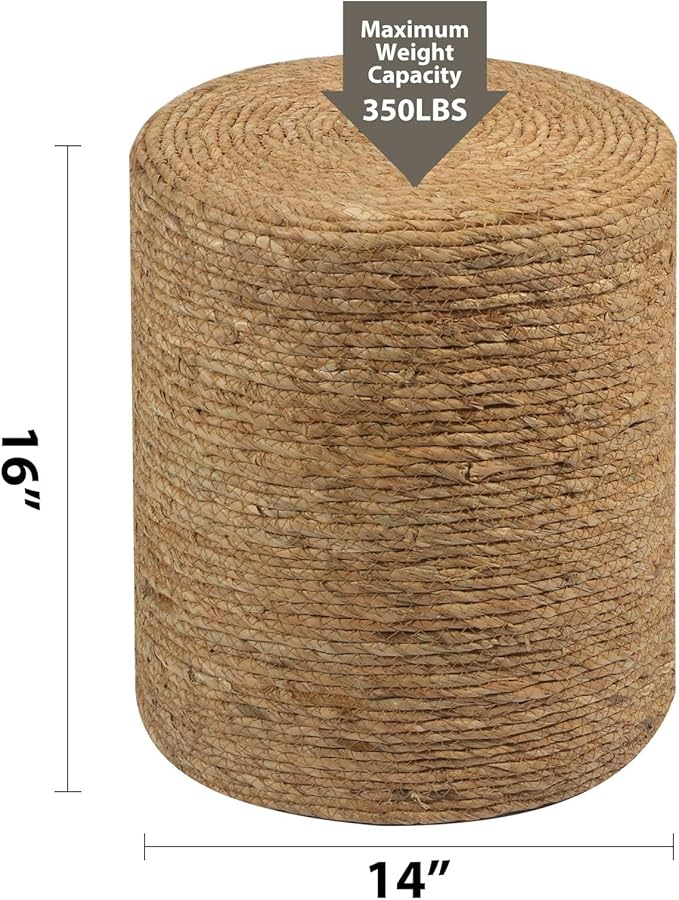 Wimarsbon Round Pouf Ottomans, Handwoven Natural Water Hyacinth Seagrass Pouffe - Image 3