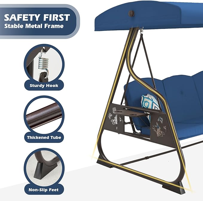 3-Seat Patio Porch Swing 800LBS Outdoor Swing - Image 6