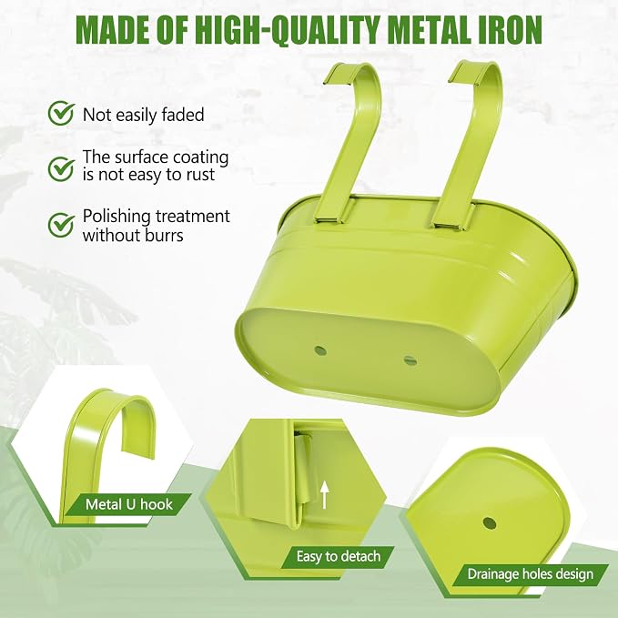 OBTANIM 4 Pack Metal Hanging Flower Pots Iron Railing Planter Outdoor Fence - Image 3