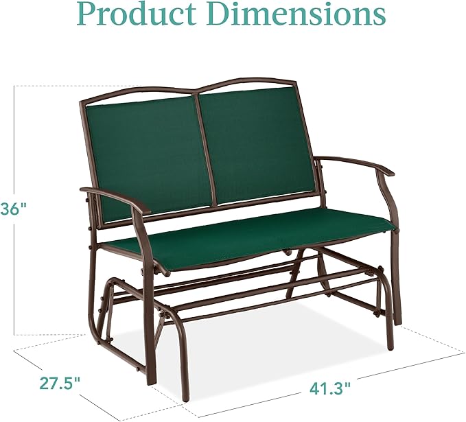 Best Choice Products 2-Person Outdoor Patio Swing Glider Steel Bench Loveseat - Image 3