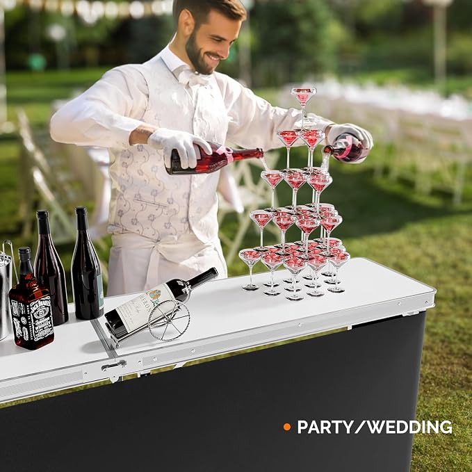 VINGLI 78" Portable Bar Table, 2-Tier Shelves, Mobile Bar Table - Image 2