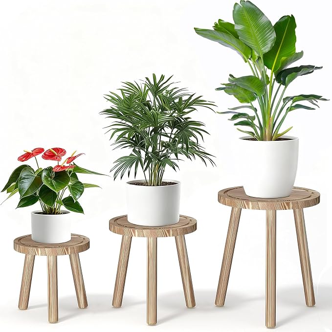 3 Pack Plant Stand Indoor Outdoor Mid-Century Modern Plant Stool Wooden Plant by Unknown
