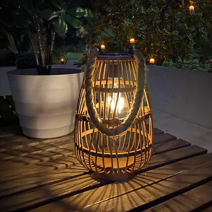 Solar Lantern Outdoor Waterproof Large Rattan Lanterns Decorative Bright Boho by BUARO8AGA