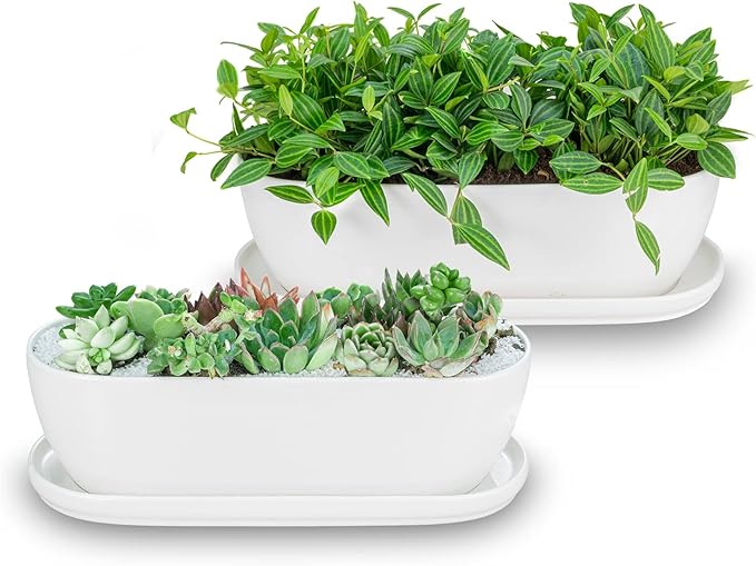 E-liu Ceramic Plant Pots, 11+14 inch, Planters by Creatingwarmandrefinedlifestylekitchenandhomeessentials