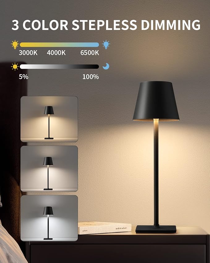 KDG Cordless Table Lamp, Portable LED Desk Lamp, 5000mAh Battery Operated - Image 6