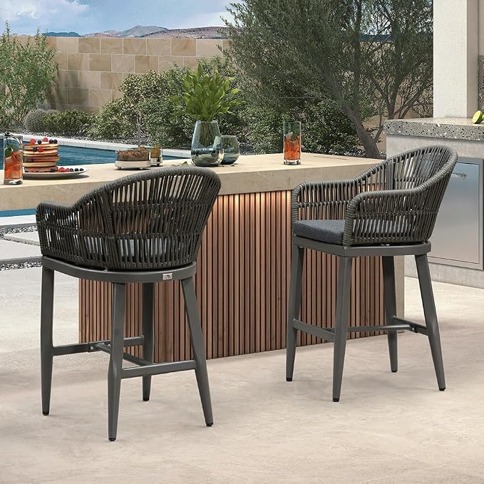 PURPLE LEAF Outdoor Counter Height Bar Stools Set of 2 Patio Metal Modern - Image 6