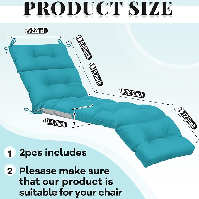 Kigley 2 Pcs Chaise Lounge Cushions 75 x 22 x 5 Inches Soft Lounge Chair - Image 2