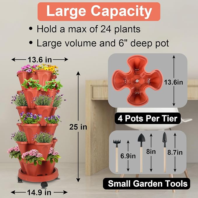 DUNCHATY Stackable Planters 6 Tier Vertical Garden Planting Tower Planters - Image 6