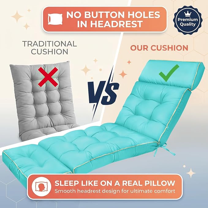 MAGIC ELEPHANT Chaise Lounge Cushion Outdoor, Memory Foam Patio Lounge Chair - Image 5