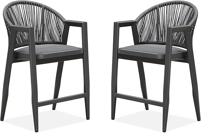 PURPLE LEAF Outdoor Counter Height Bar Stools Set of 2 Wicker Rattan Counter by PURPLELEAF