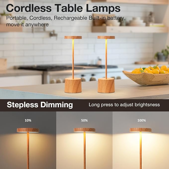 Kakanuo Wooden Rechargeable Cordless Lamp - Image 2