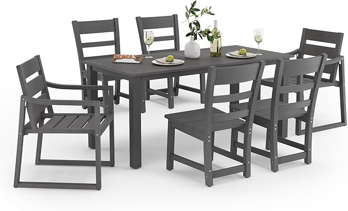 Outdoor Dining Set for 6, HDPS Outdoor Patio Dining Table and Chairs, All by COZYMAN