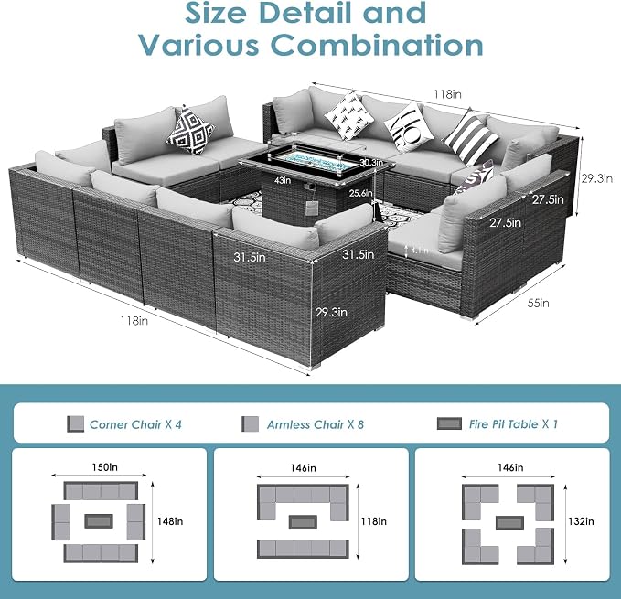 BULEXYARD 13 Piece High Back Outdoor Furniture Sets - Image 6