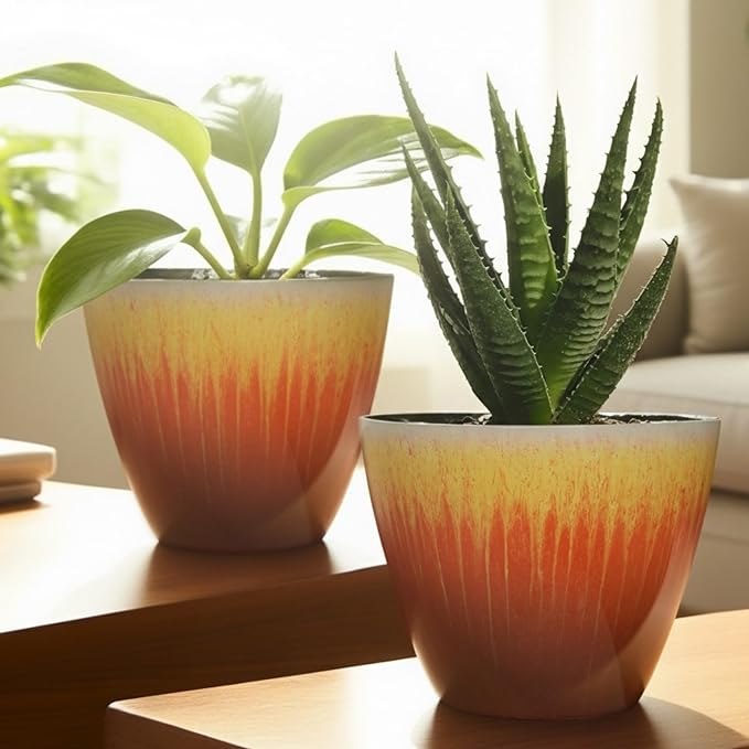 8 inch Plant Pots Pack of 2, Plastic Flower Pots Flower Pots, Modern Glossy - Image 5