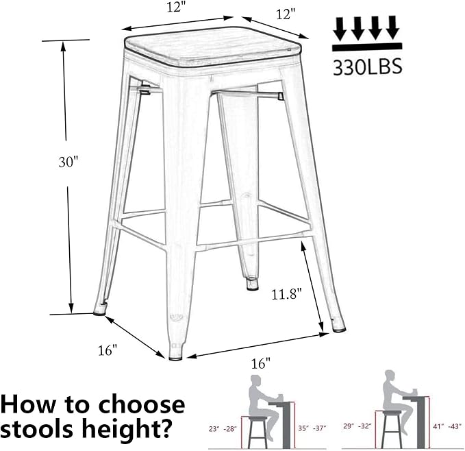 Alunaune 30" Metal Bar Stools Set of 4 Industrial Backless Counter Height - Image 2