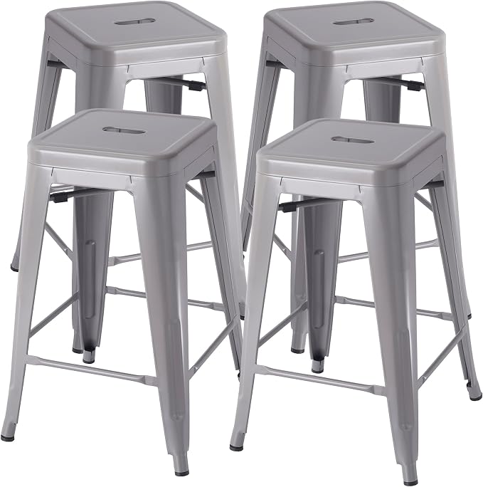 Stackable Metal Bar Stool Backless Indoor-Outdoor Counter Stools Fullmetal by VENIHOME