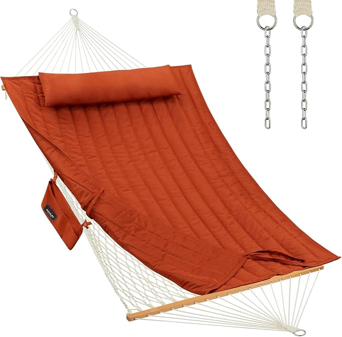 Outdoor Double Hammock with Hardwood Spreader Bars, Large Rope Hammock with by CHULIM