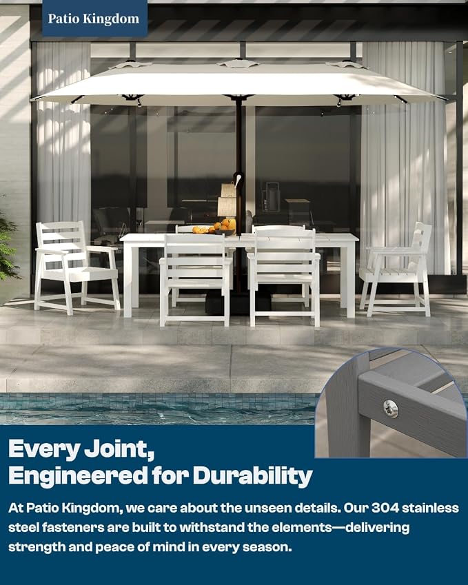 9-Piece Outdoor Dining Set for 8, 75.2" HDPE Table - Image 7