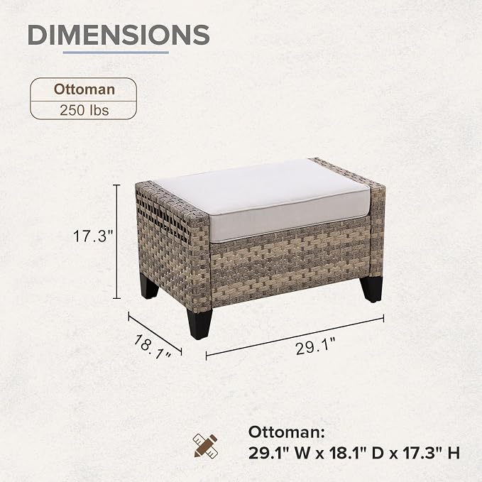 COOS BAY Modern 2 Piece Wicker Outdoor Ottomans, Patio Ottoman Foot Rest Set - Image 2