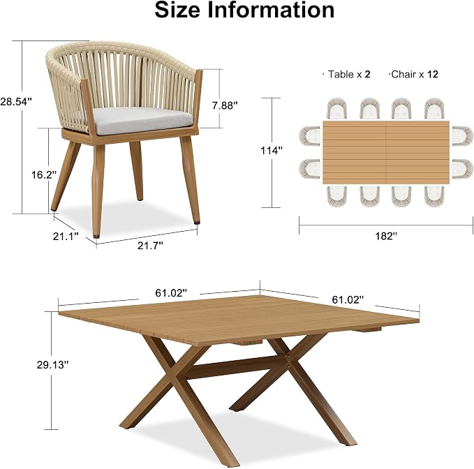PURPLE LEAF 13 Pieces Oversized Outdoor Dining Set - Image 8