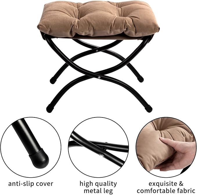 HollyHOME 15" Folding Footrest Stool, Upholstered Small Foldable Ottoman - Image 6