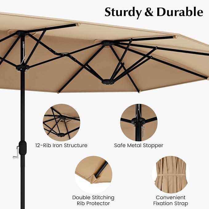 Tangkula 10 Pieces Patio Wicker Dining Set w/Double-Sided Patio Umbrella - Image 7