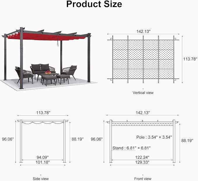 PURPLE LEAF 10' X 12' Outdoor Retractable Pergola - Image 7